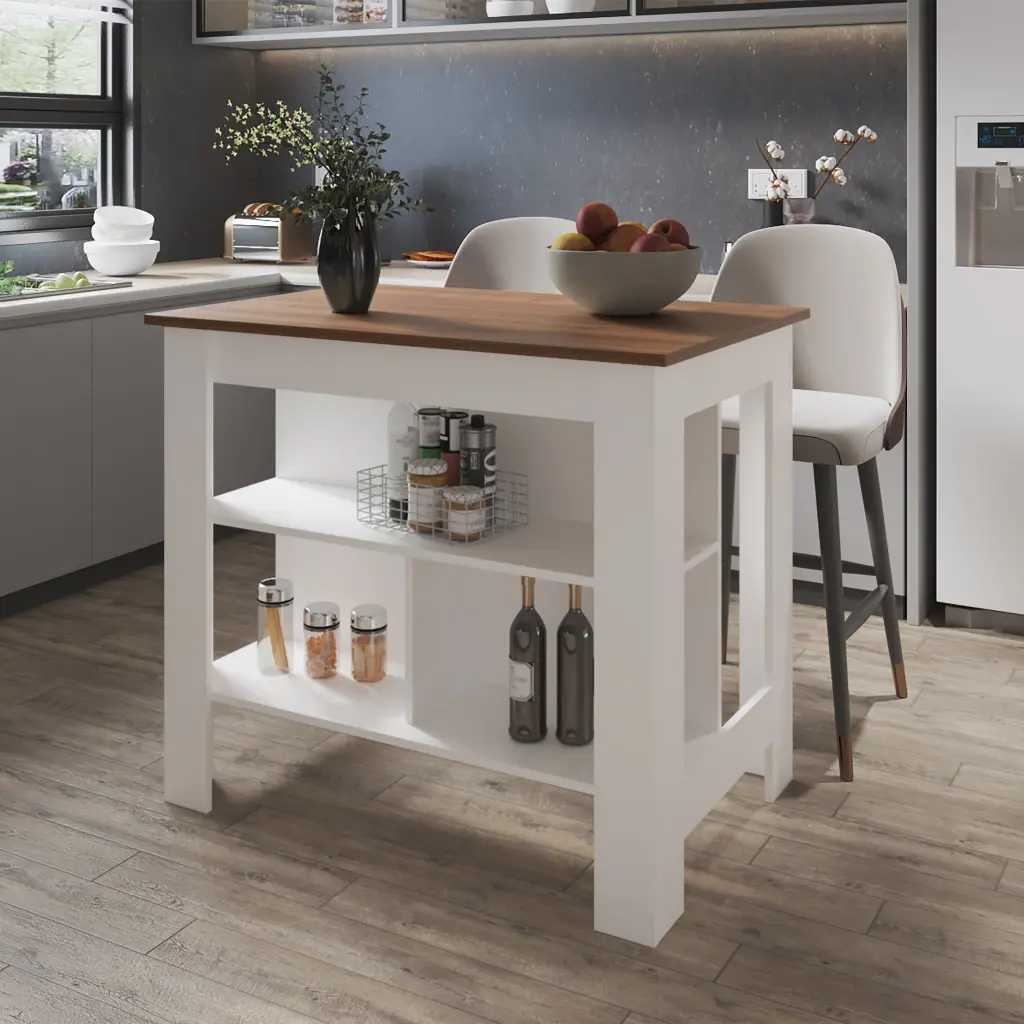 Aztec Kitchen Island Melamine Open Storage Mahogany White Multi Functional fm furniture