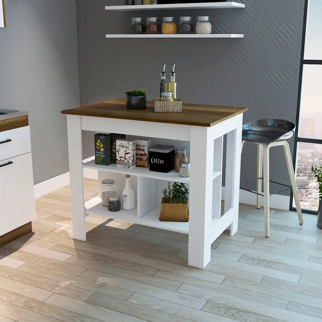 Cala Kitchen Island Four Legs And Three Shelves White Walnut Multicolor rta mubles colombia