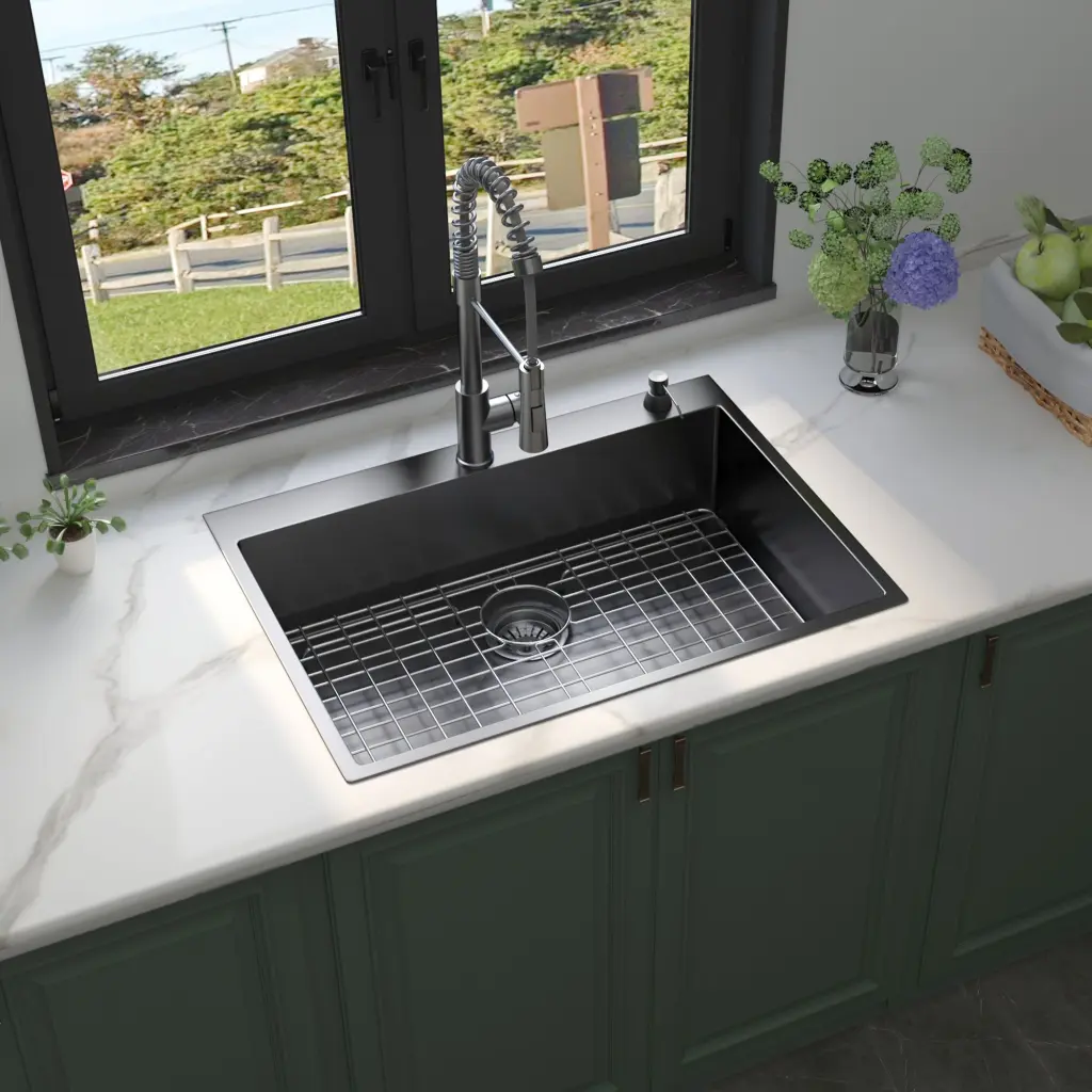 30 Inch Topmount Gunmetal Black 18 Gauge Single Bowl Kitchen Sink alwen