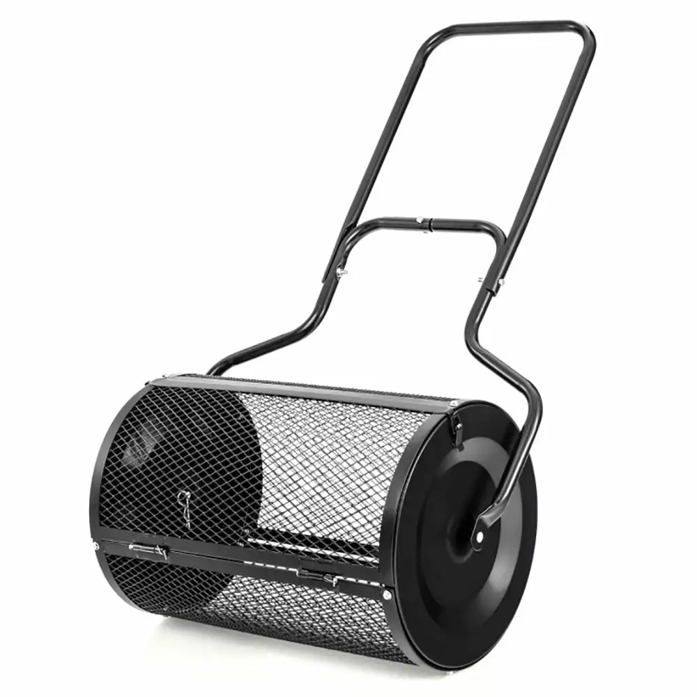 YYAo Outdoor Lawn Roller. Pull/Tow Behind Yard Roller.24 Peat Moss Spreader Upgrade Side Latches and U-shape Handle-Black
