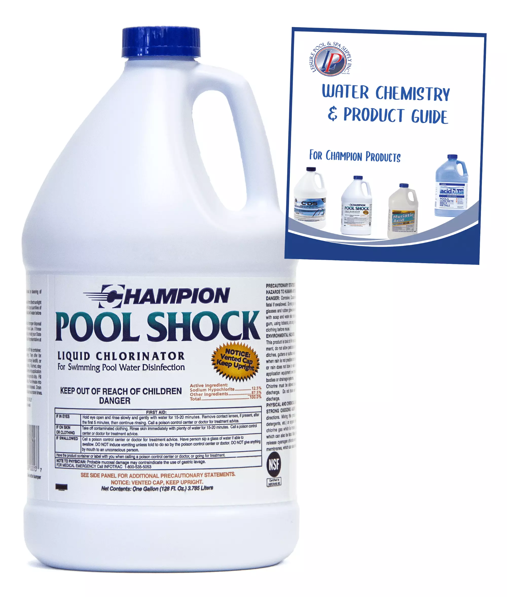 1 Gallon Liquid Chlorine Pool Shock 12.5% Sodium Hypochlorite NSF Certified