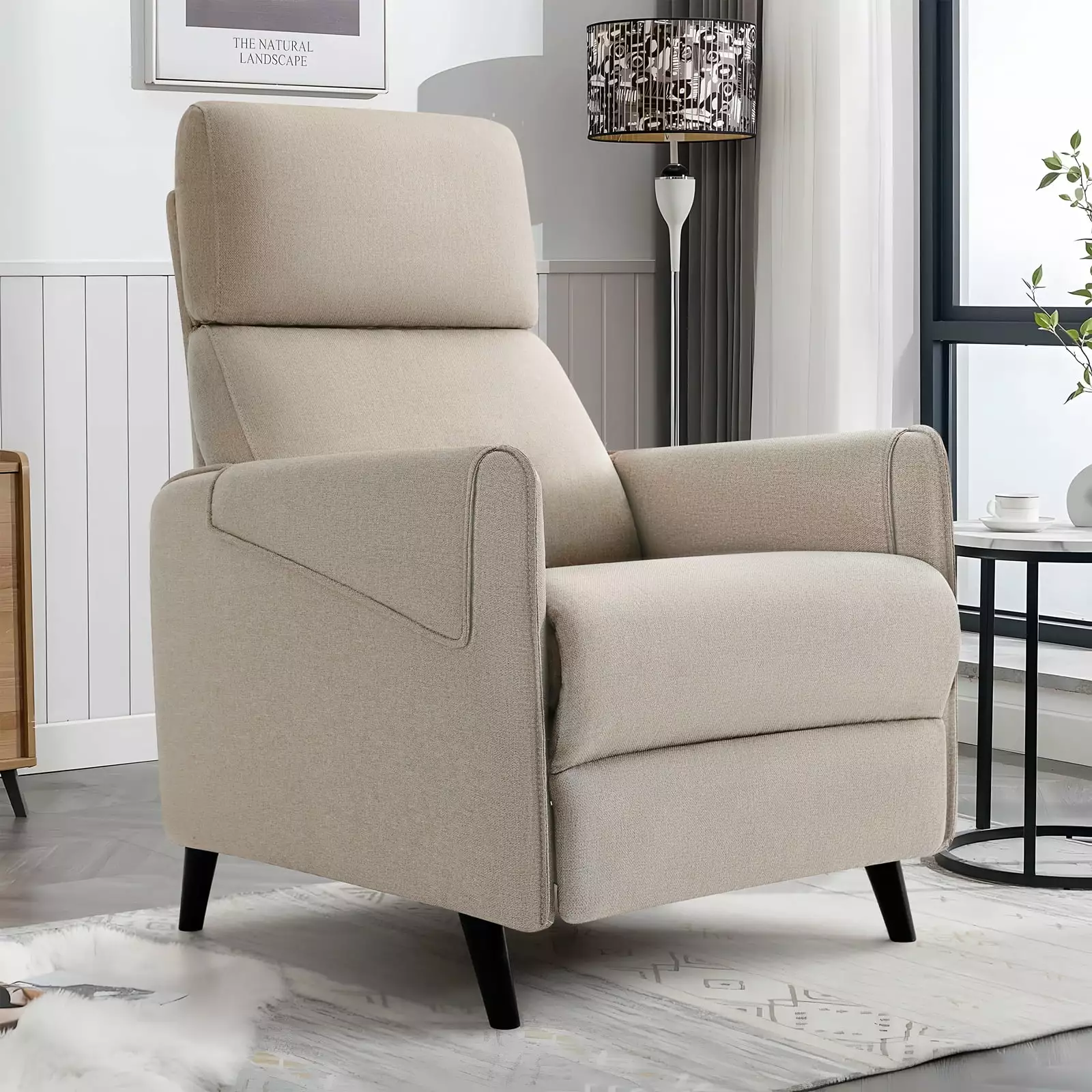 HARKAWON Recliner Chair Linen Sofa Adults Lumbar Support and Footrest Khaki HAKAWON