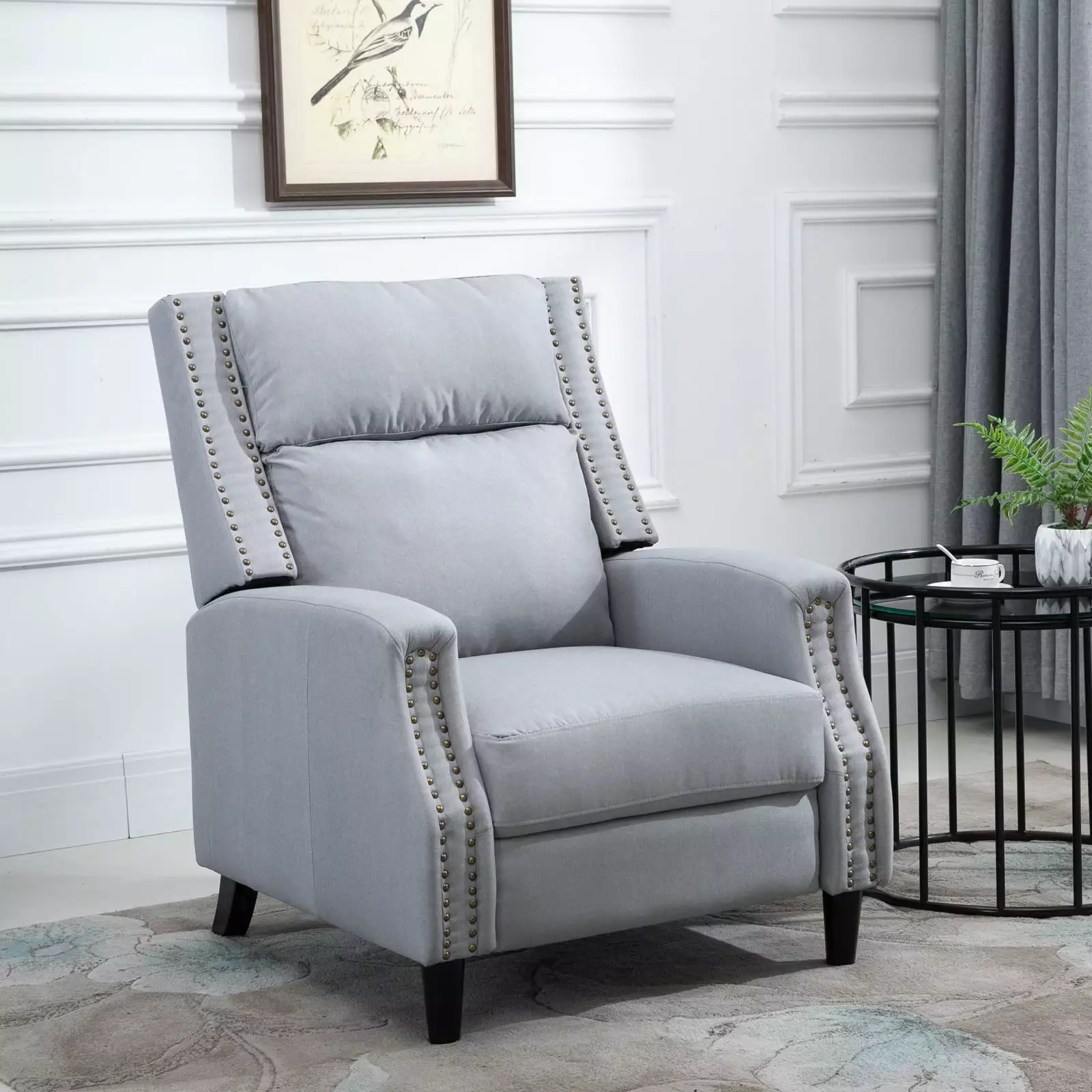 HOMCOM Manual Recliner Single Sofa Chair Pushback and Retractable Footrest Grey