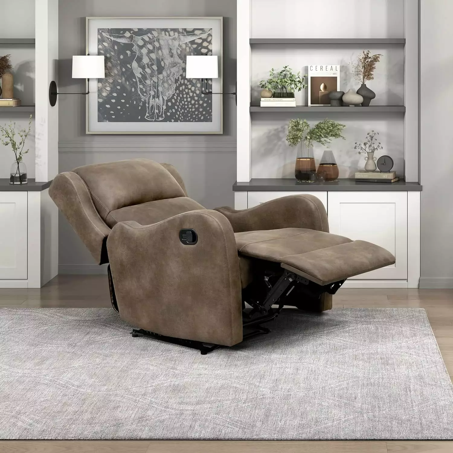 KUANGHENG Recliner Chair Brown Manual Reclining Sofa Living Room Home Theater Wall Hugger
