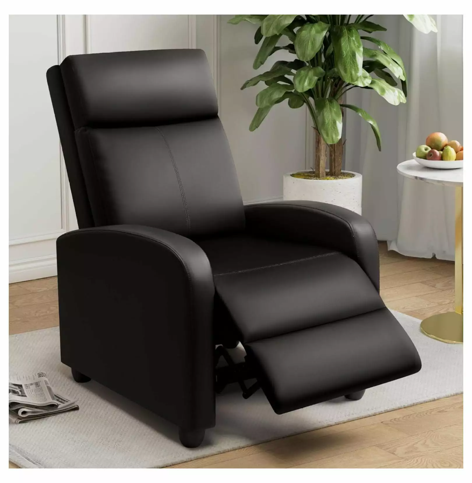 LeCeleBee Modern PU Leather Recliner Chair Adults Footrest Black