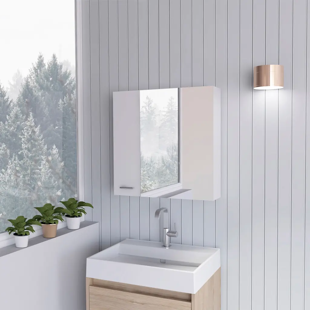 Sines Medicine Cabinet Four Internal Shelves Double Door White Finish rta muebles colombia