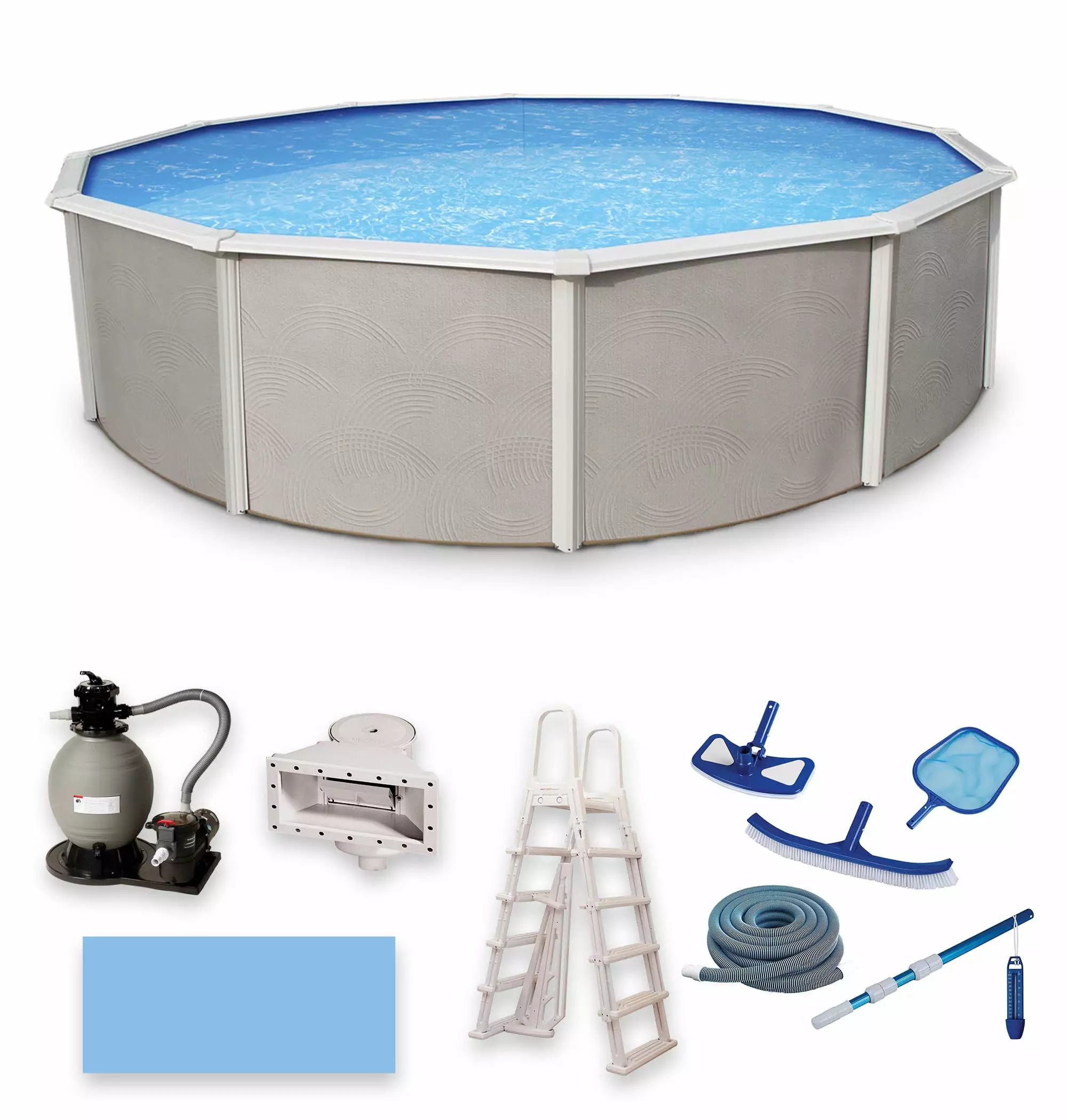Belize 15ft Round 52in Deep 6in Top Rail Metal Wall Swimming Pool Package Blue Wave