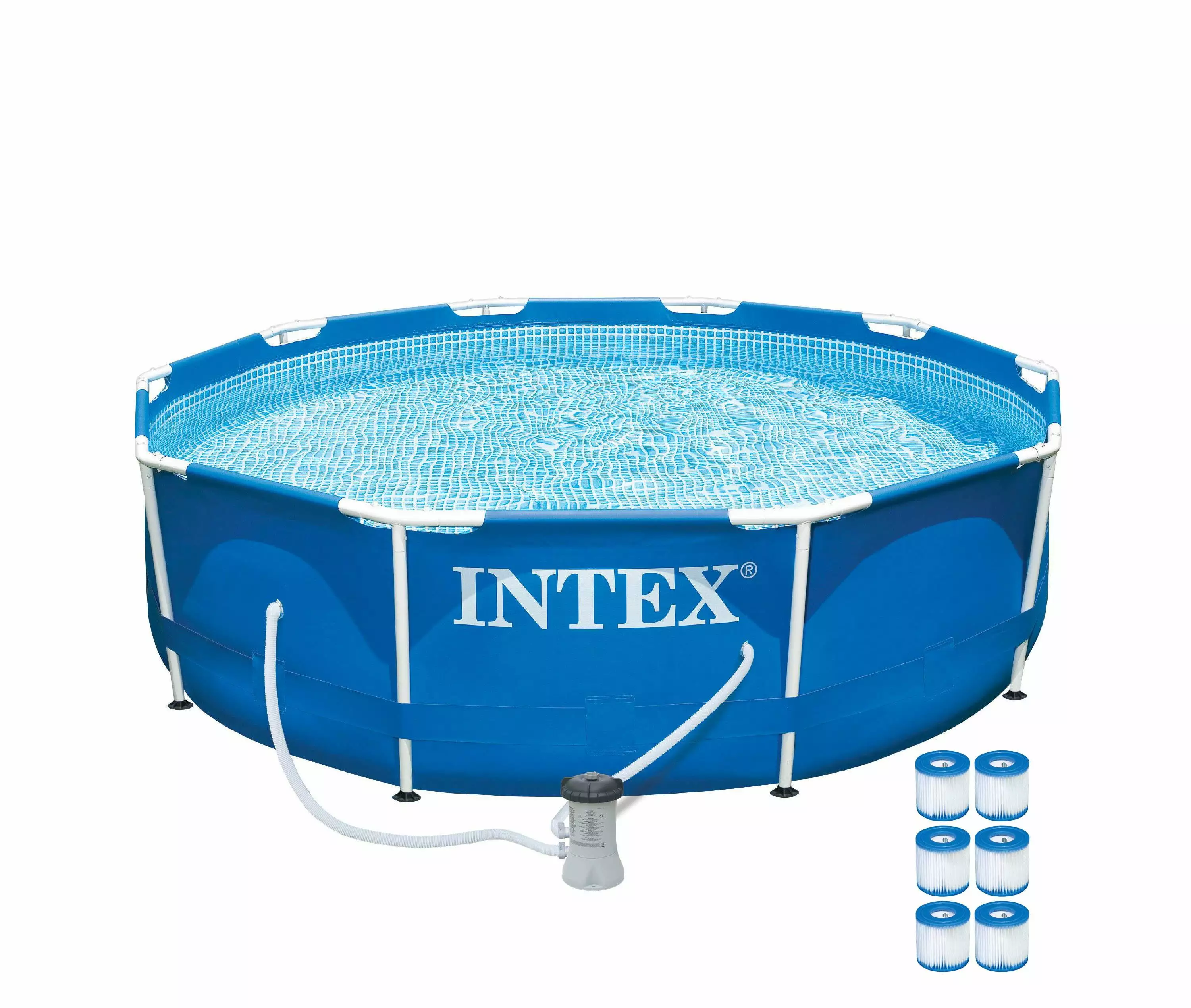 Intex 10ft x 30in Metal Frame Above Ground Pool Set 6 Type H Filter Cartridges