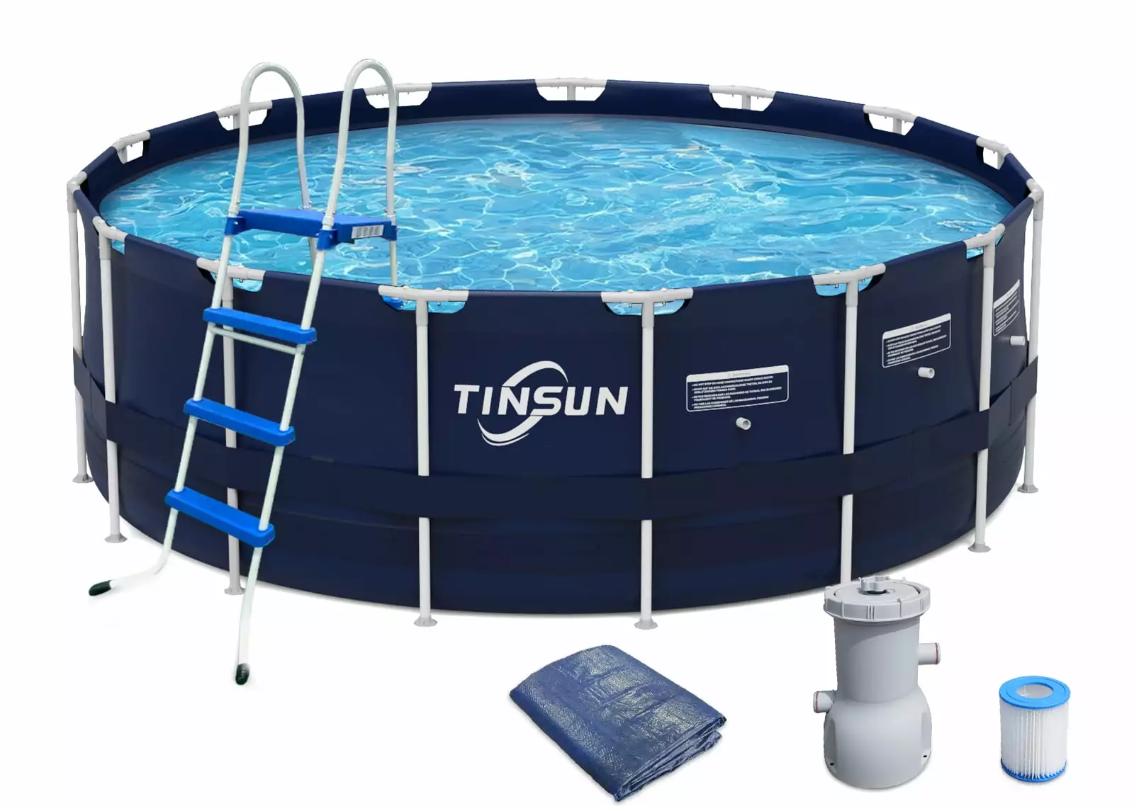TINSUN 15ft Metal Frame Above Ground Pool Filter Pump and Cover Family Size