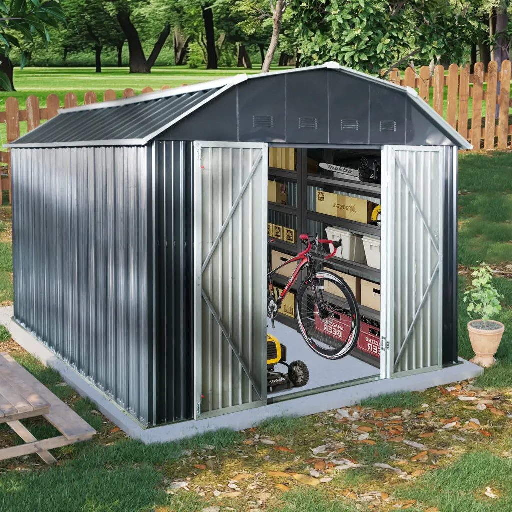 10 Ft X 12 Ft Outdoor Metal Storage Shed Arch Roof and Lockable Door w-540 wwc