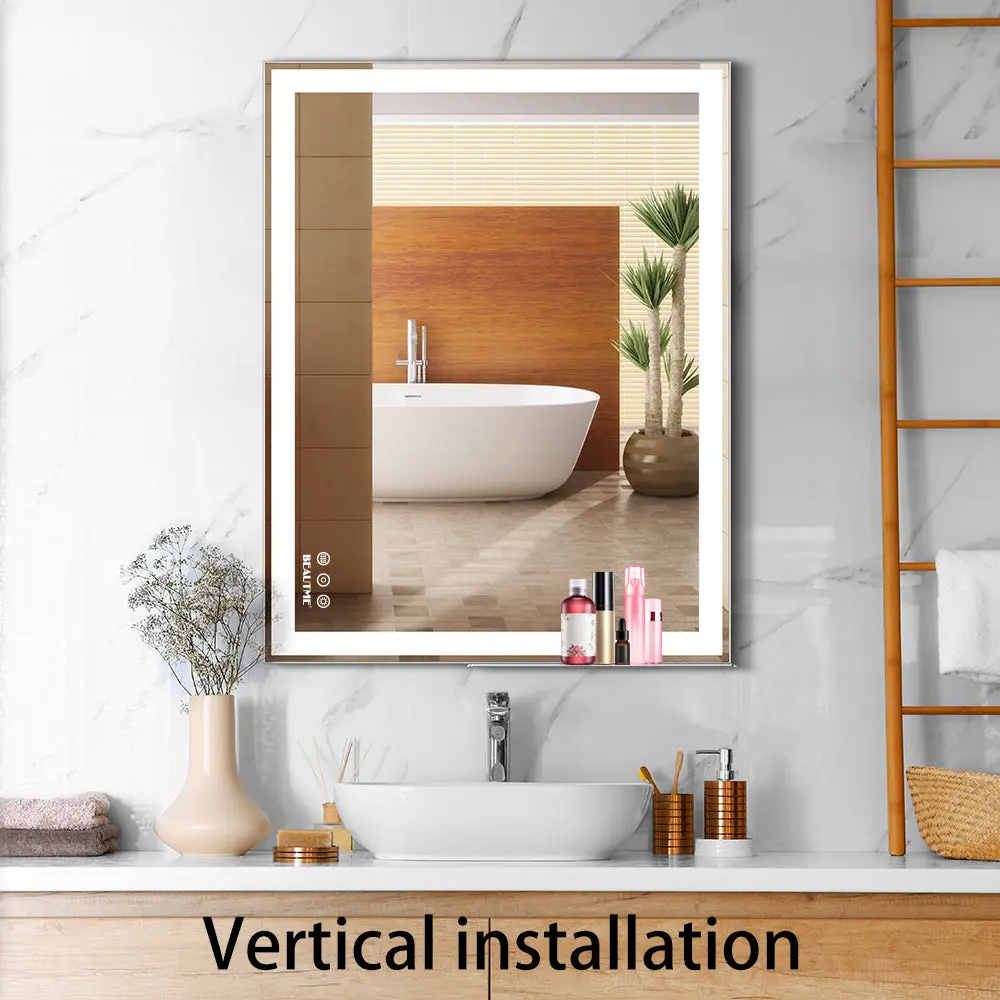 30x36 Inch LED Bathroom Vanity Mirror Wall Mounted Adjustable White Frame beautme