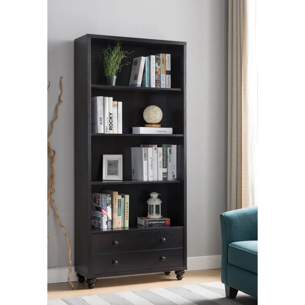 Modern Bookcase 4 Shelves and 2 Drawers Distressed Red Cocoa id usa