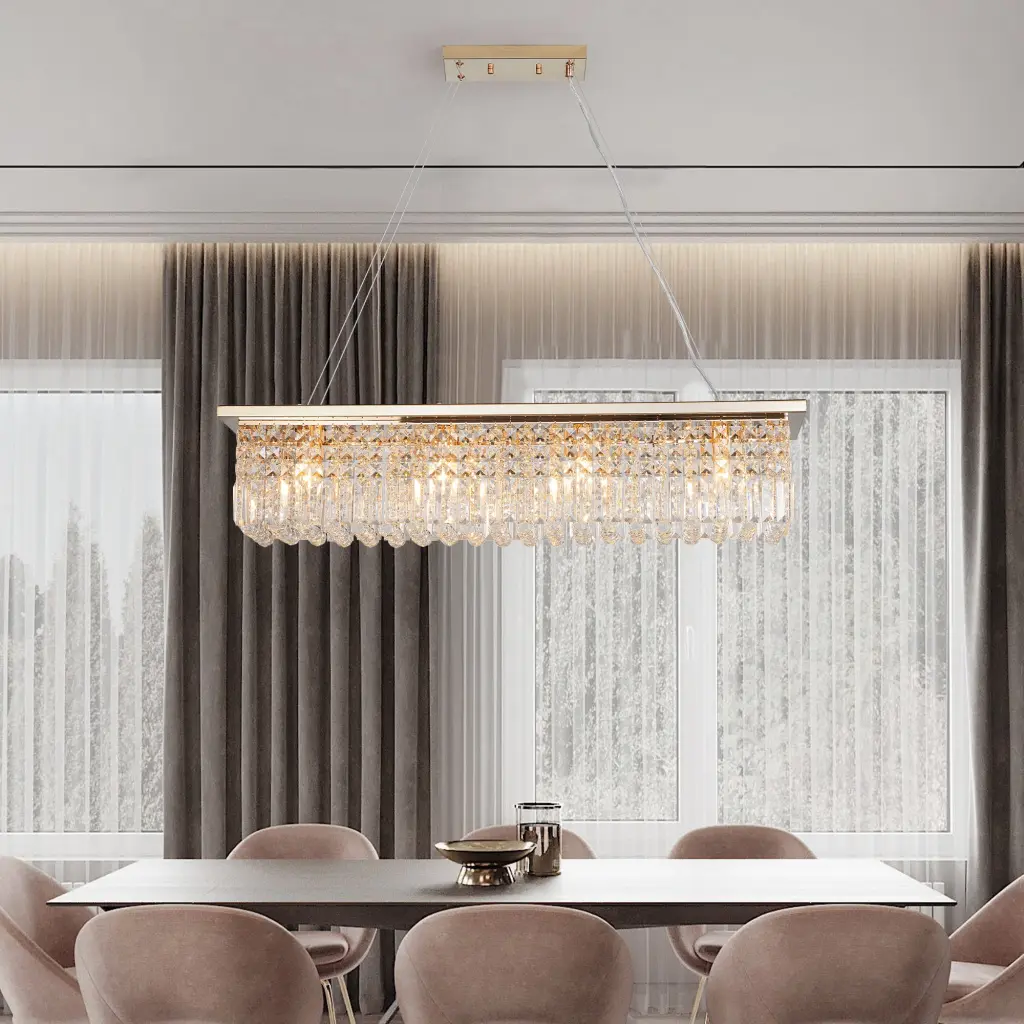 Modern Crystal Chandelier 8 Light Gold Rectangle Dining Room Lighting lighting commune