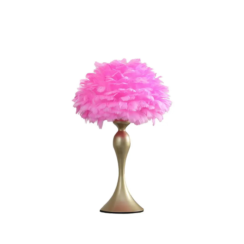 18.25 Inch Hot Pink Feather Aquina Satin Gold Metal Contour Glam Table Lamp california home