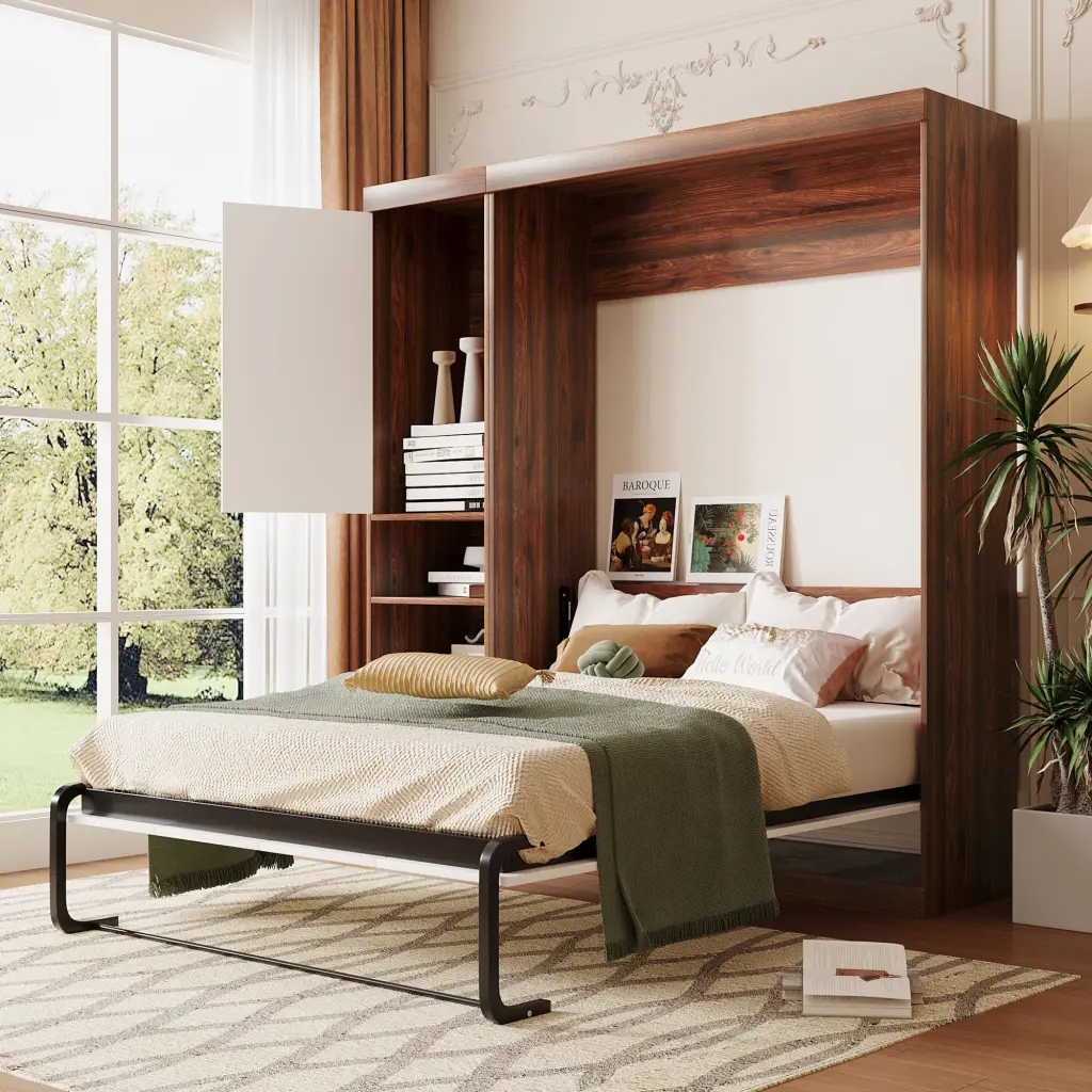 Full Size Murphy Bed Wall Bed Cabinet White Solid Wood Space Saving Furniture lucky furniture