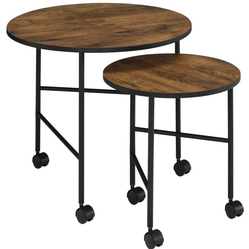 Vintage Oak and Black 2 Piece Nesting Tables Brown Black Living Room furniture max