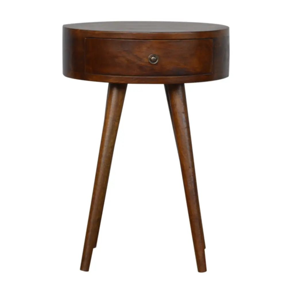 Nordic Chestnut Circular Bedside Table Solid Wood Nightstand artisan furniture