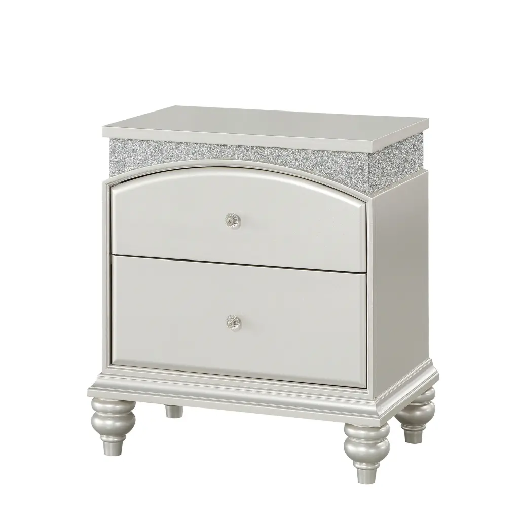 Platinum 2 Drawer Nightstand Silver Rectangle Glam Design furniture max