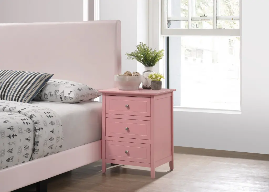 Daniel G1304 Nightstand Pink Particle Board Bedside Table Drawer glory furniture