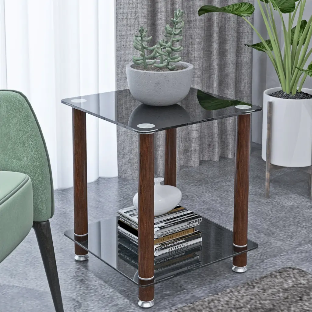 1 Piece Black Walnut Side Table 2 Tier Modern Night Stand jws-w241