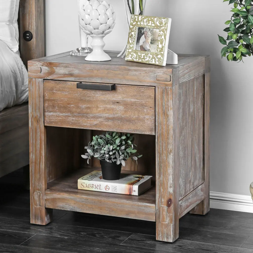 Rustic Weathered Light Oak Nightstand Black Bar Pull Bedroom Side Table kanepe