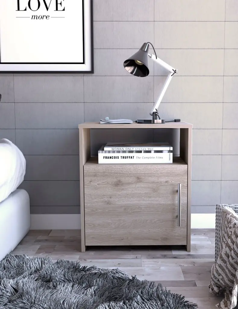 Nordico Nightstand End Table Side Table One Shelf Single Door Cabinet tuhome