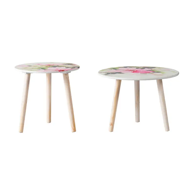 S 2 Side Tables Pink White MDF w2078