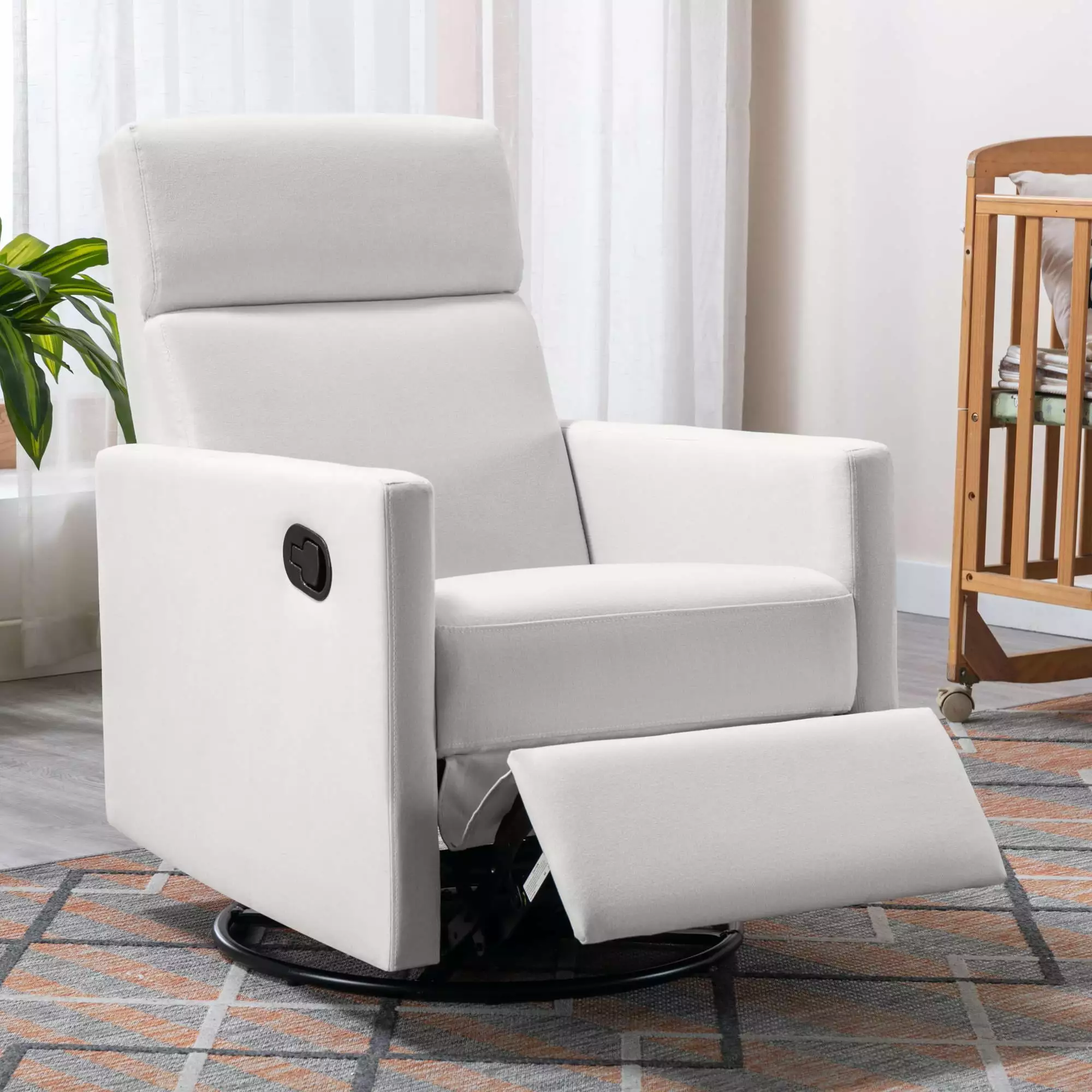 BaytoCare Modern Upholstered Rocker Nursery Chair Plush Seating Glider Swivel Recliner Chair Beige