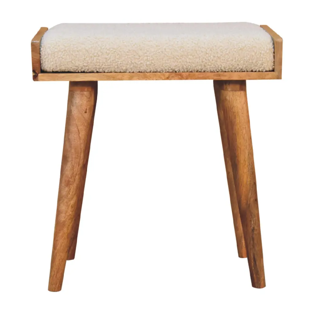 Boucle Cream Tray Style Footstool Oak Foam and Wood Fabric artisan furniture