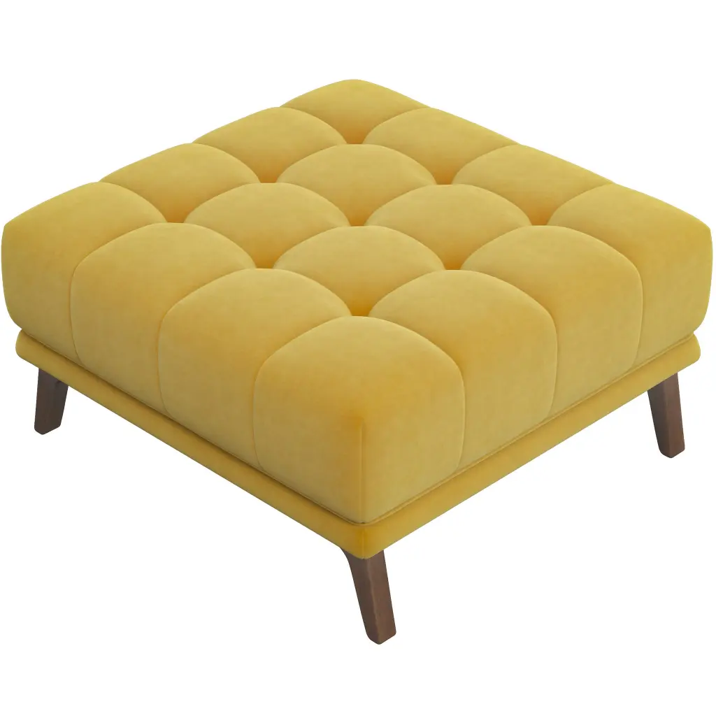 Addison Square Upholstered Ottoman Brown Yellow Brown Velvet Wood Prim Accent Footstool ashcroft furniture