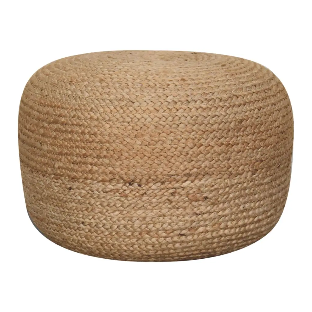 Natural Jute Pouffe Light Brown Boho Contemporary Footstool Living Room artisan furniture