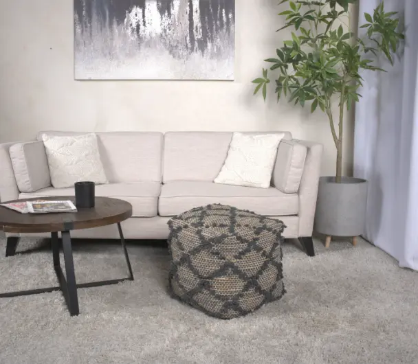 Poncho Square Pouf Charcoal Fabric Stylish Footrest and Ottoman bazar