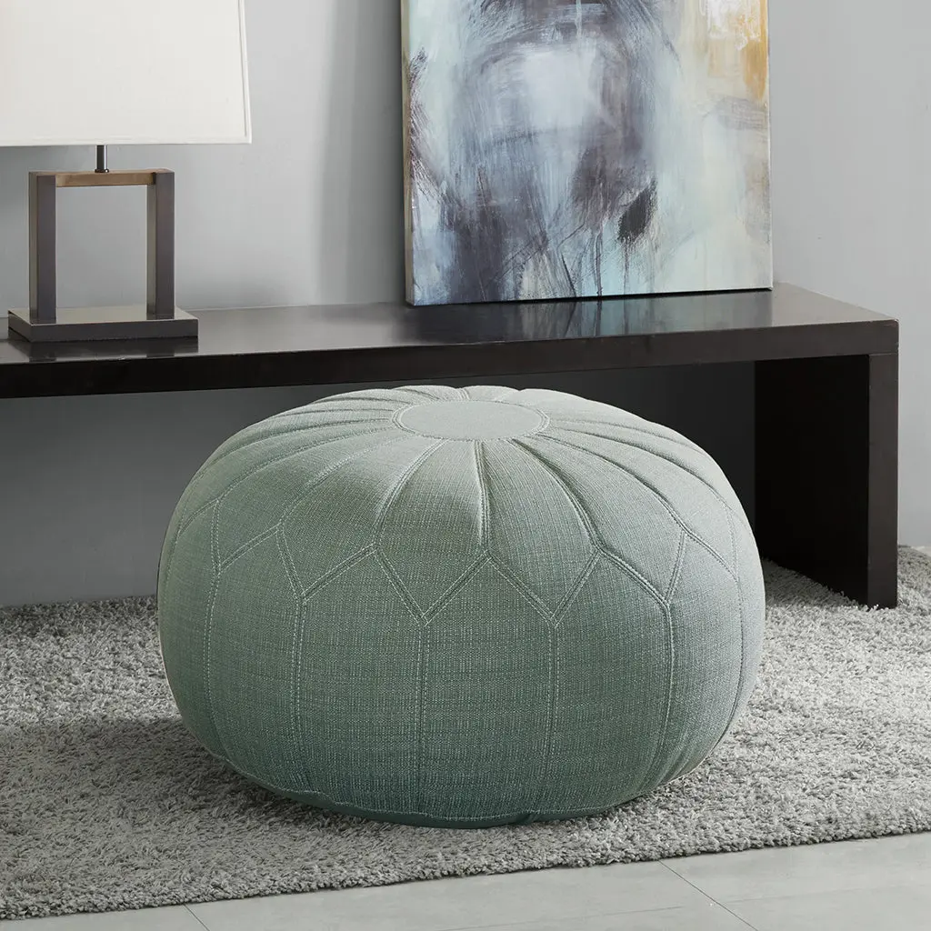Kelsey Round Pouf Ottoman Seaweed Green Solid Wood Footstool jla