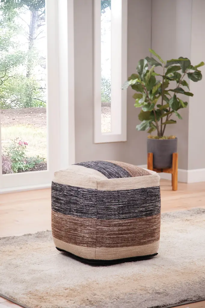Jamal Square Handwoven Woolen Pouf Beige Material steve silver furniture