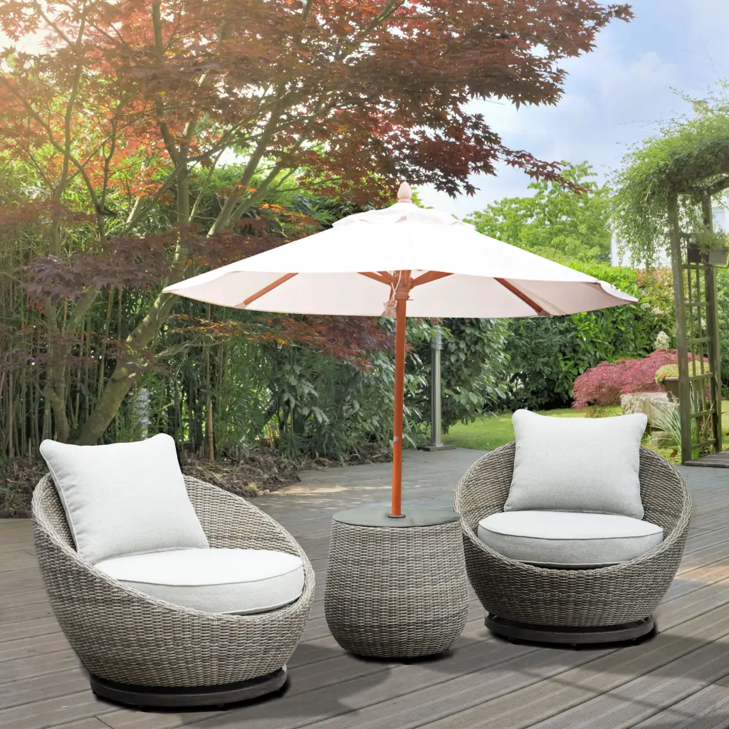Comfortable Outdoor Swivel Woven Chairs Side Table All Weather Resin steve silver furniture