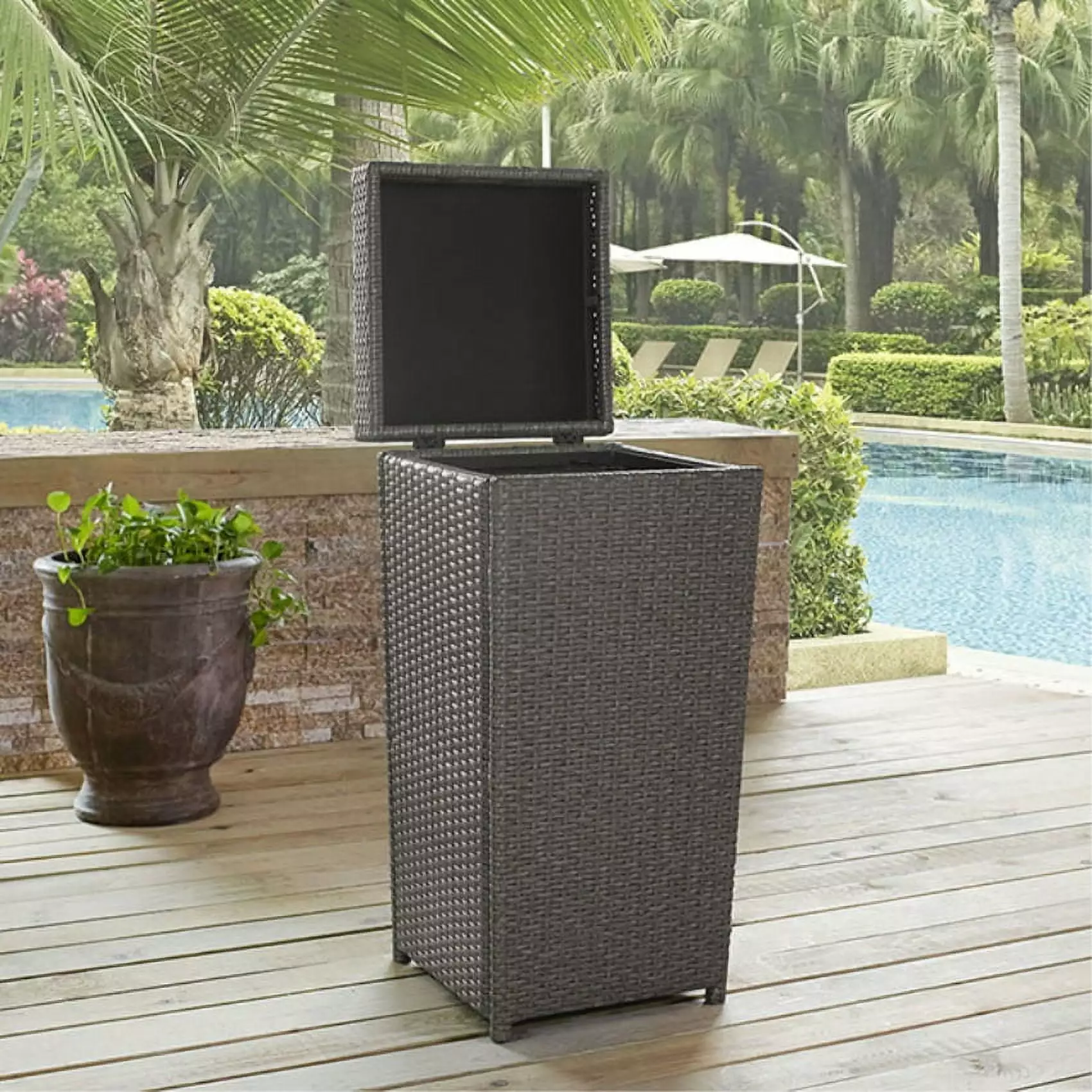 PALM HARBOR OUTDOOR WICKER TRASH BIN Ergode