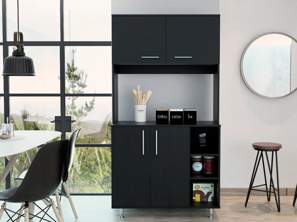 Bayshore 3 Shelf Pantry Cabinet Black Wengue Particle Board furniture max
