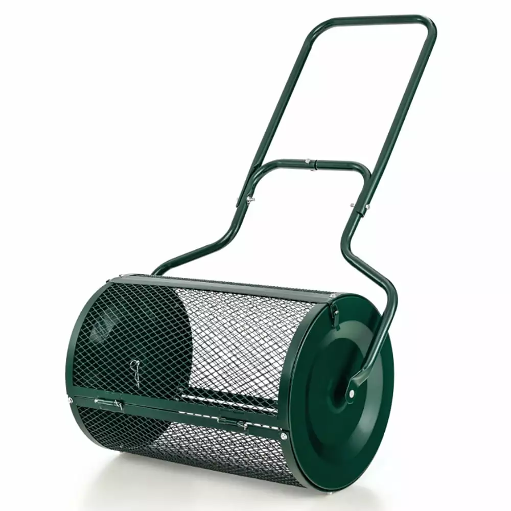 Spaco 24 Peat Moss Spreader Upgrade Side Latches and U-shape Handle-Green. Lawn Roller Garden. Farm. Park. Black