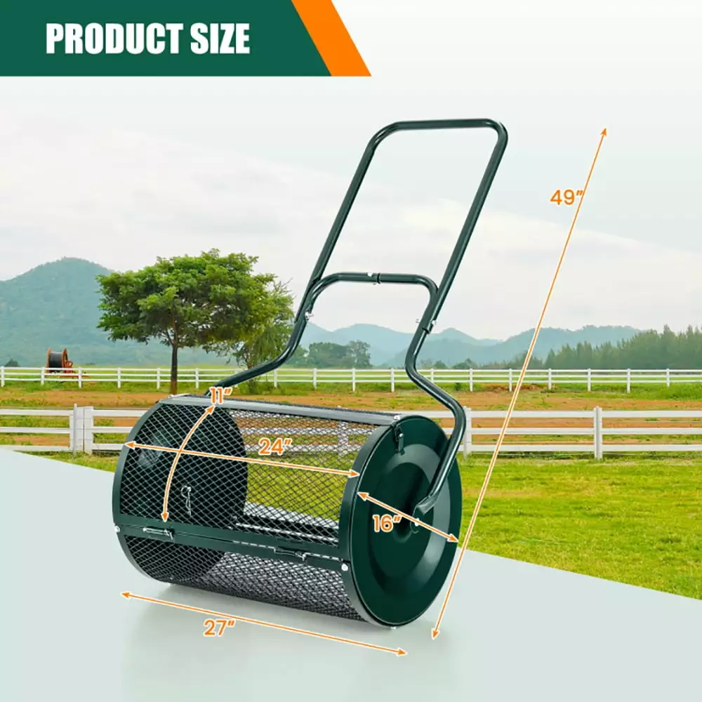 Yardi Yard 24 Peat Moss Spreader Upgrade Side Latches and U-shape Handle-Green. Combination Push/Tow Poly Lawn Roller