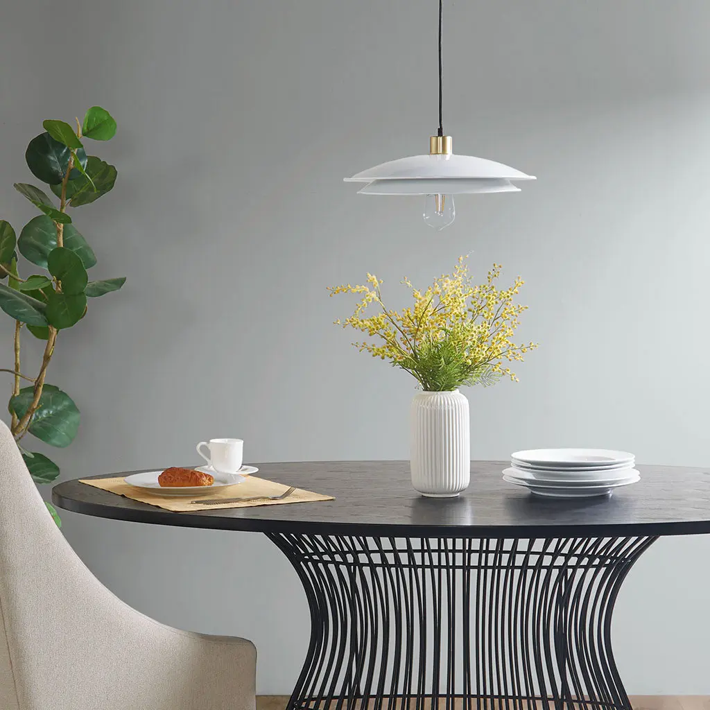 2 Tier Layered Shade Pendant Gold White Metal Modern Ceiling Light Fixture jla