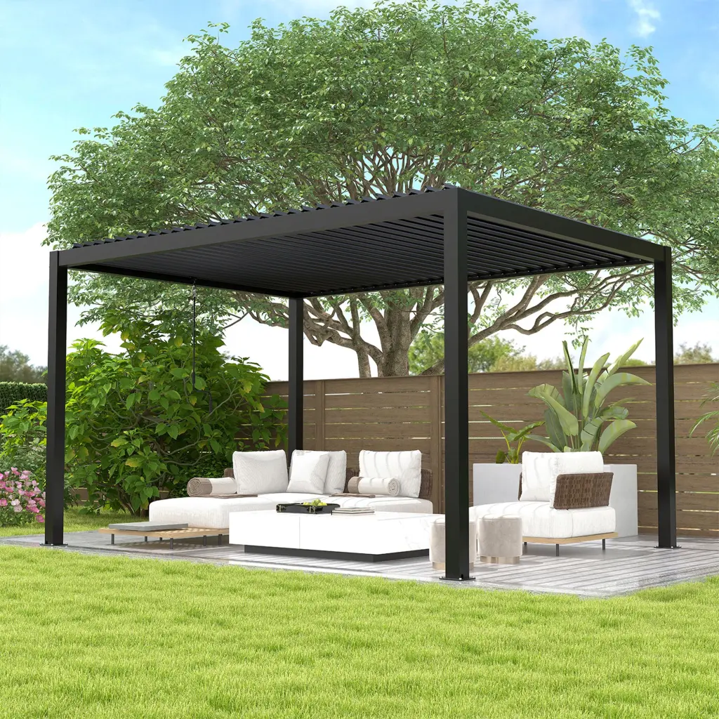 8640 Louver Pergola 10x13 Feet Aluminum Frame and Steel Louvers Black chery
