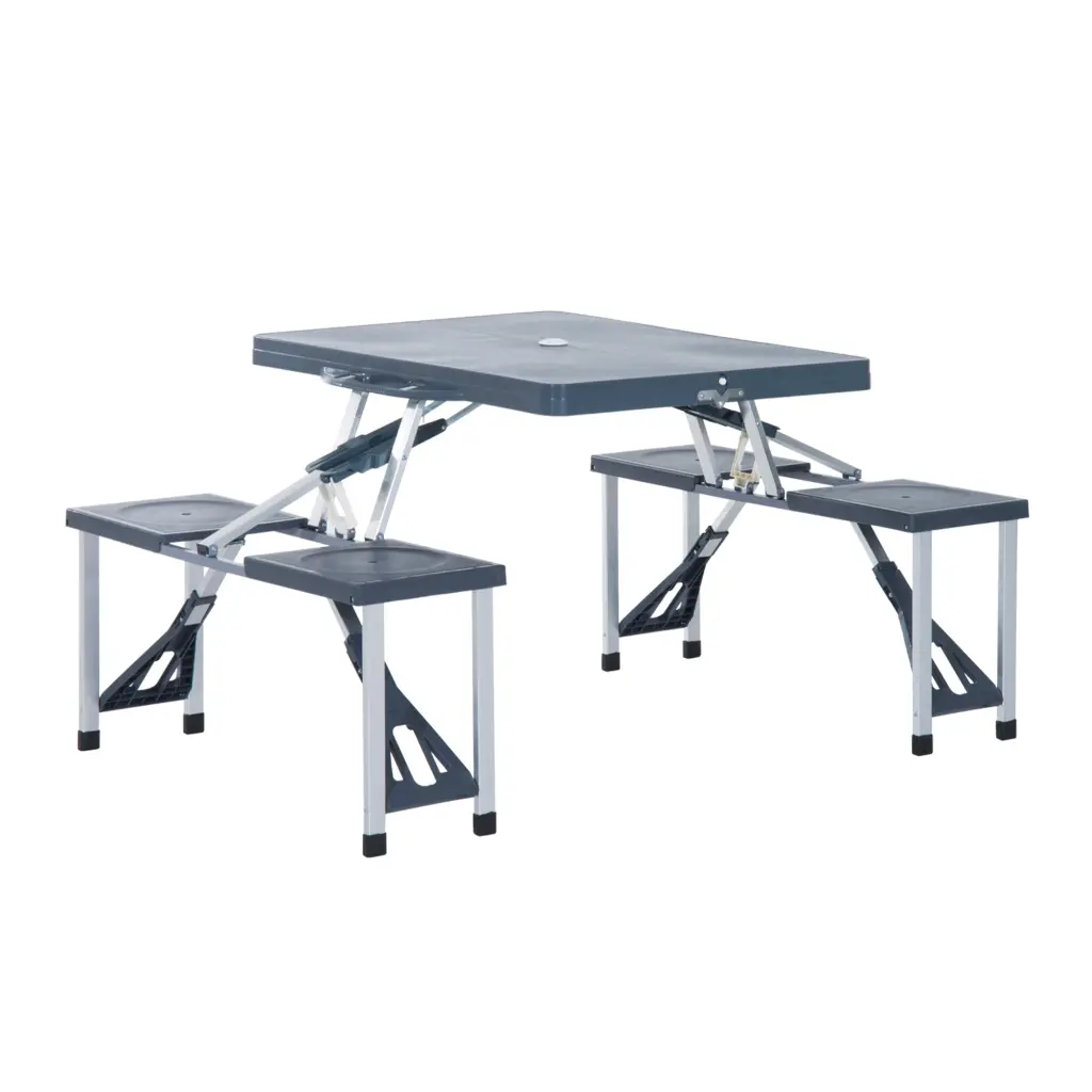 Outsunny Folding Picnic Table Seats and Umbrella Hole Travel Friendly aosom business