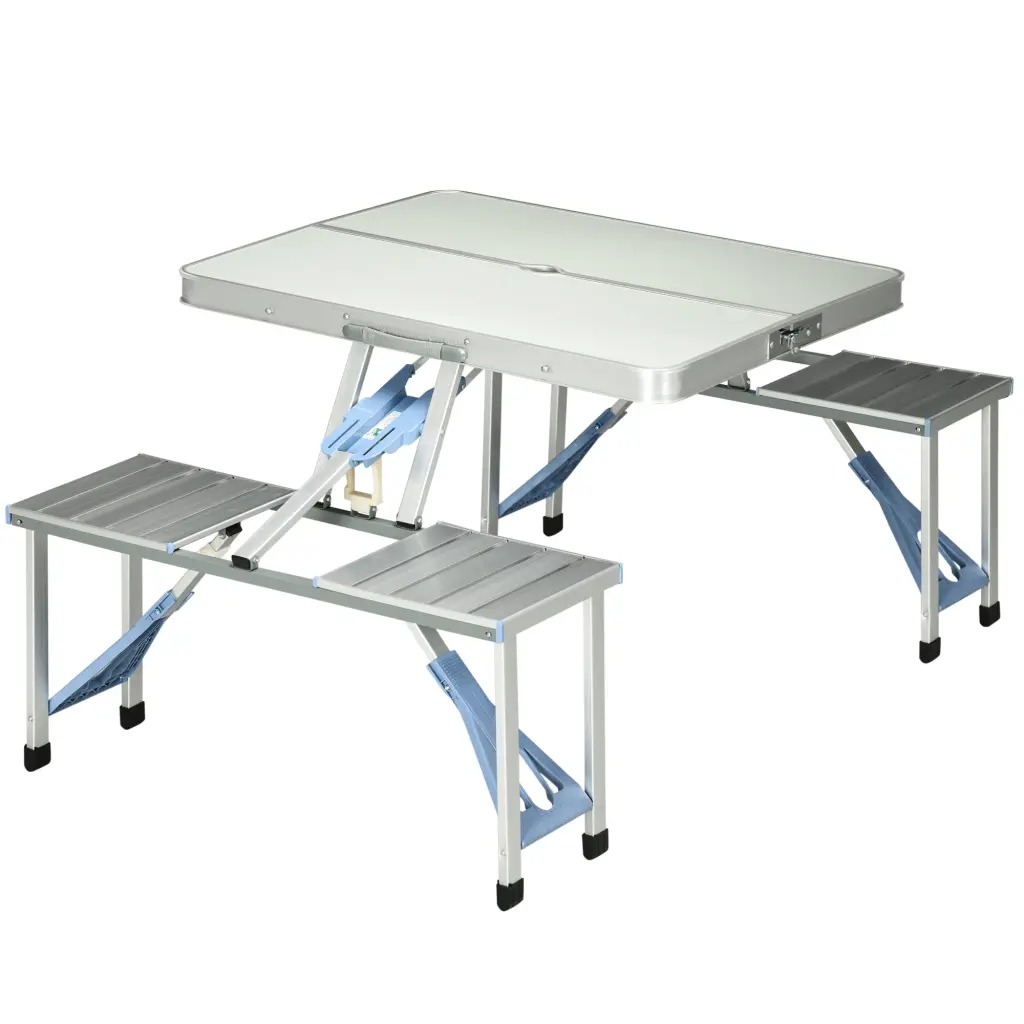 Outsunny Folding Picnic Table Umbrella Hole Aluminum Suitcase Portable Outdoor Dining aosom business