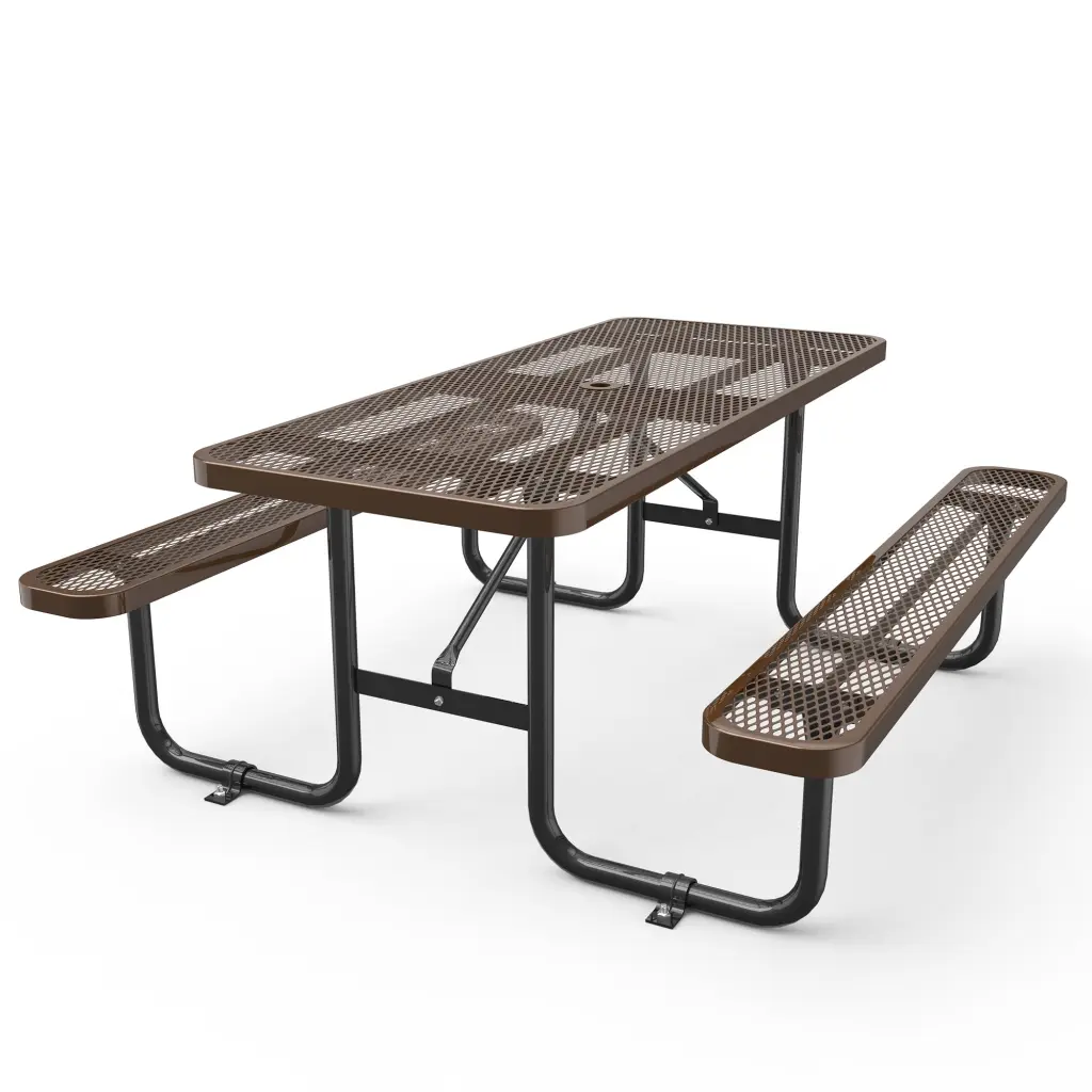 72 Inch Expanded Metal Rectangular Picnic Table Brown No Seats 4 Rustic Outdoor Dining chery