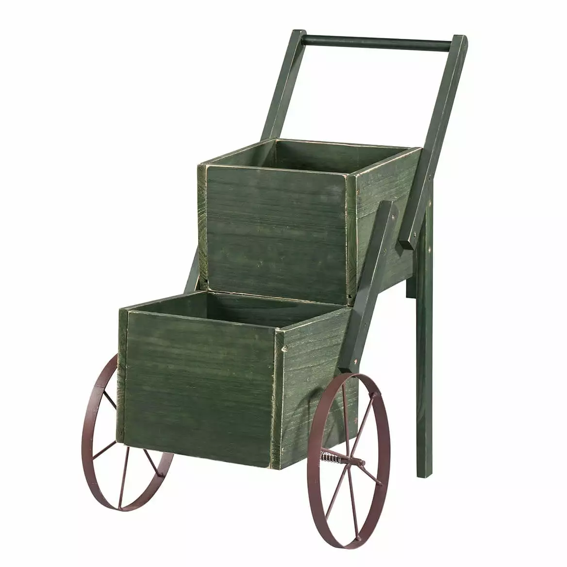 Garden Trolley Cart 2 Tiers. Made 100% Long-lasting Wood. Rustic Multi-Use Plant Holder D cor. Outdoor Garden D cor. Green...