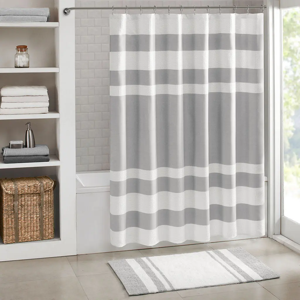 Grey Polyester Shower Curtain 3M Waterproof Treatment jla