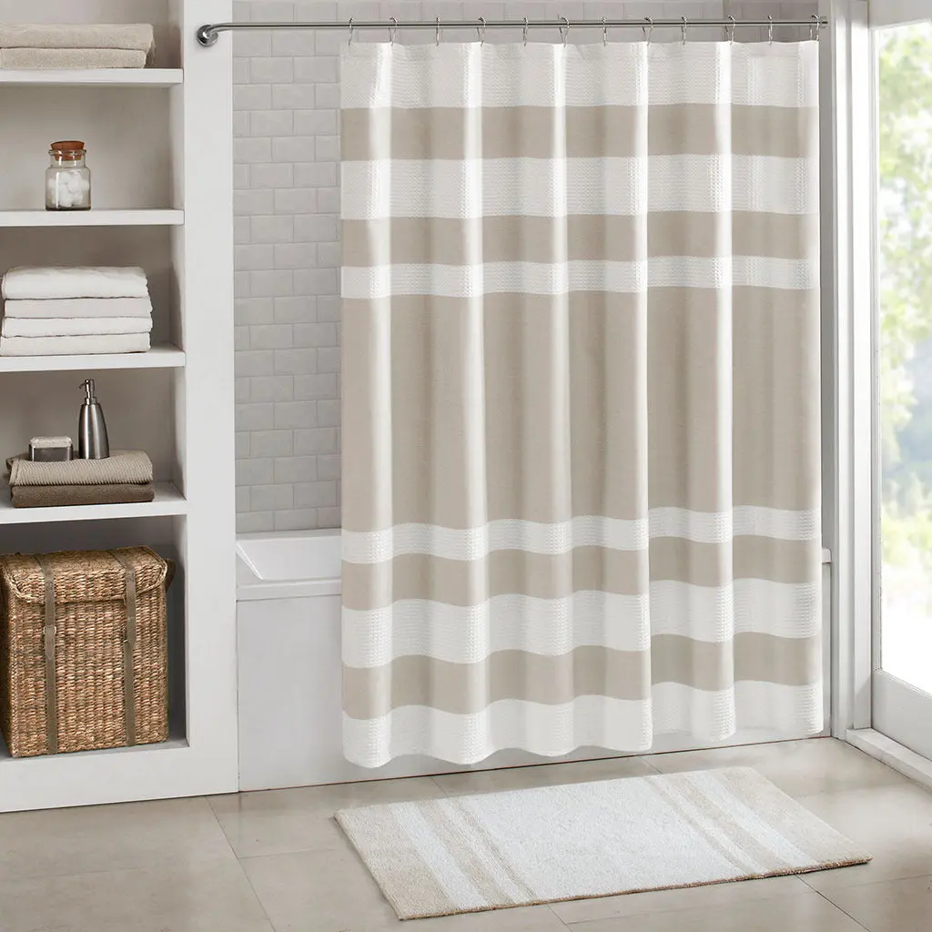 Taupe Polyester Shower Curtain 3M Waterproof Treatment jla
