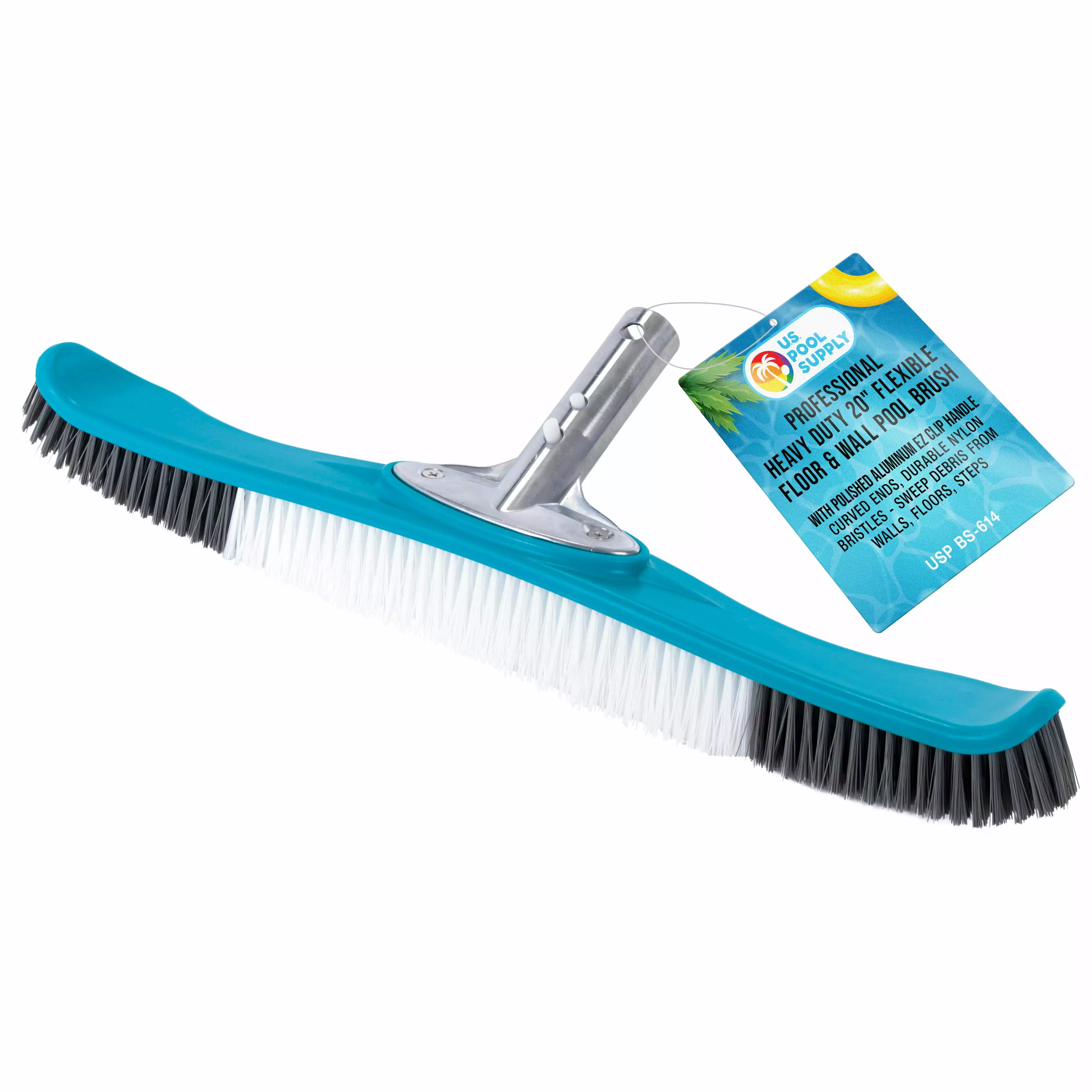 U.S. Pool Supply Heavy Duty 20 Flexible Floor & Wall Pool Brush Polished Aluminum EZ Clip Handle
