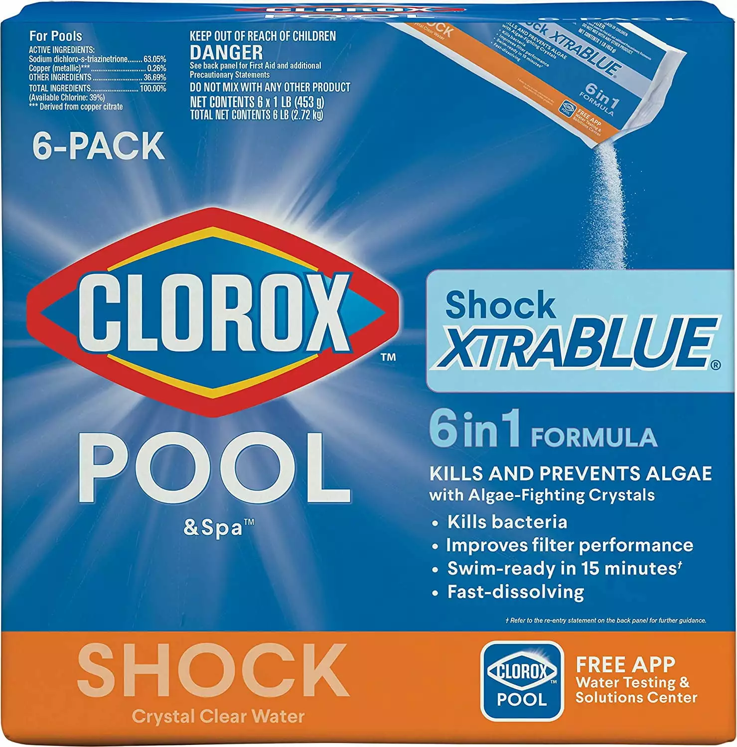 Clorox Pool&Spa 33506CLX Pool Shock XtraBlue 6 Pack 1-lb Bags Pool Maintenance