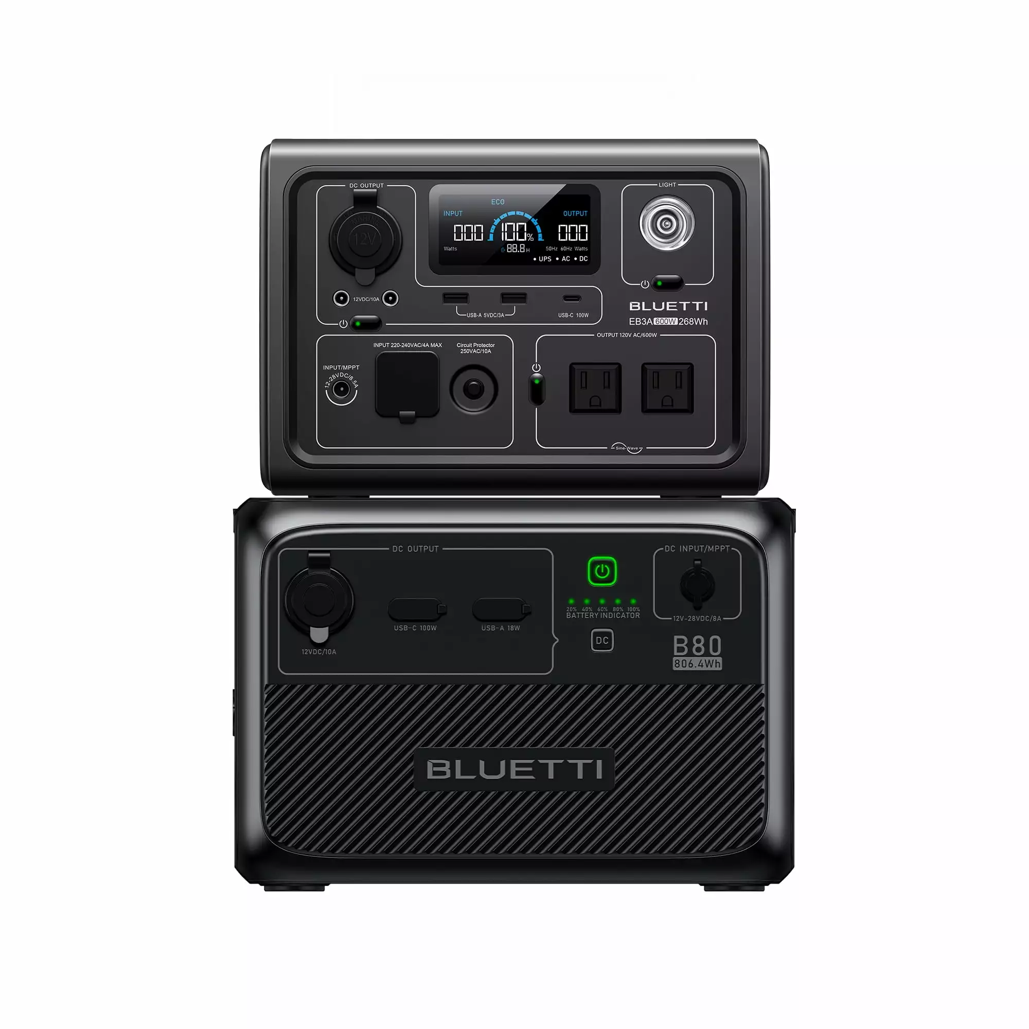 BLUETTI EB3A+B80 Travel-friendly Generator. 600W 268Wh Solar Generator. LiFePO4 Power Station Camping. Home Backup. Emerge...